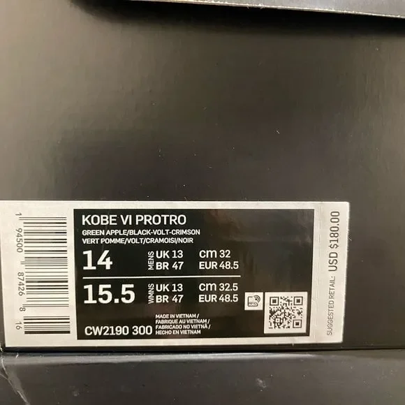 2020 Nike Zoom Kobe 6 VI Protro Grinch Green Apple Crimson Cw2190-300 Size 14 - Picture 4 of 4